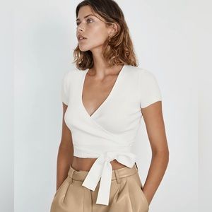 Aritzia white knit tie top size S